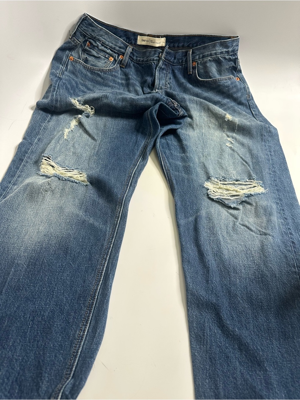 GAP Blue Straight-Leg Distressed Jeans